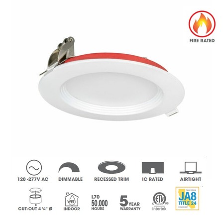 JESCO LIGHTING LED 6'' Fire Rated Round Shallow Regressed 120-277V 15W 90CRI Downlight Fixture RLF-6615FR-UNI-SW5-WH